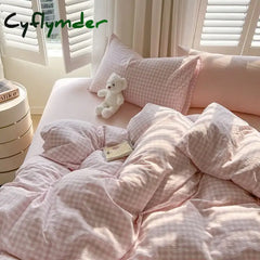 Cyflymder Green Nordic Bedding Set Ins Plaid Girls Boys Double Queen Size Duvet Cover Flat Sheet Pillowcase New No
