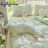 Cyflymder Green Nordic Bedding Set Ins Plaid Girls Boys Double Queen Size Duvet Cover Flat Sheet Pillowcase New No