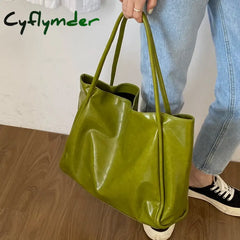 Cyflymder Green Vintage Women’s Bag Large Capacity Soft Pu Shoulder Underarm Bags Simple All-match Ladies Handbag