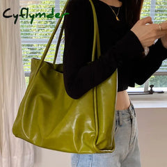 Cyflymder Green Vintage Women’s Bag Large Capacity Soft Pu Shoulder Underarm Bags Simple All-match Ladies Handbag