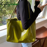Cyflymder Green Vintage Women’s Bag Large Capacity Soft Pu Shoulder Underarm Bags Simple All-match Ladies Handbag
