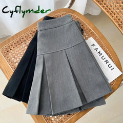 Cyflymder Grey JK Pleated Skirt Women Summer High Waist Solid Preppy Dance Skirts Y2K Korean Slim All-match Mini Skirts