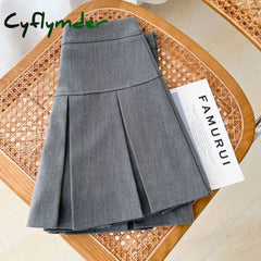 Cyflymder Grey JK Pleated Skirt Women Summer High Waist Solid Preppy Dance Skirts Y2K Korean Slim All-match Mini Skirts