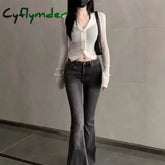 Cyflymder Grey Micro Flared Women’s Jeans Autumn New American Style Vintage Spicy Girl Low Waist Slimming Fringe