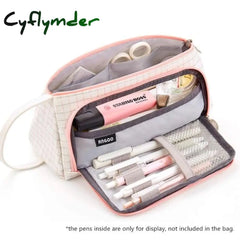 Cyflymder Grid Pen Pencil Case Multi Slot Plaid Storage Bag Big Pouch Organizer For Stationery