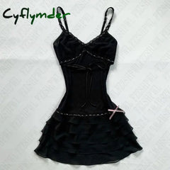 Cyflymder Grunge Punk Gothic Fairycore Emo Girls Dress Sexy Slim Lace Chic Fashion Aesthetic Women’s Dresses Harajuku