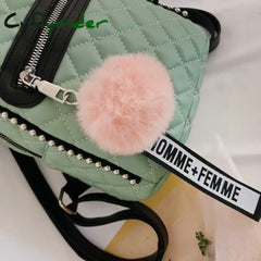 Cyflymder Hairball Tassel Women Backpack Small Diamond Pattern School Bag Backpacks For Girls