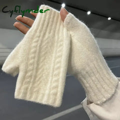 Cyflymder Half Finger Gloves for Women Winter Soft Warm Wool Knitting Arm Gloves Soft Warm Half Finger Handschoenen