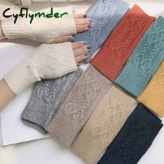 Cyflymder Half Finger Gloves for Women Winter Soft Warm Wool Knitting Arm Gloves Soft Warm Half Finger Handschoenen