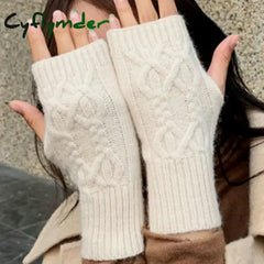 Cyflymder Half Finger Gloves for Women Winter Soft Warm Wool Knitting Arm Gloves Soft Warm Half Finger Handschoenen
