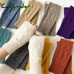 Cyflymder Half Finger Gloves for Women Winter Soft Warm Wool Knitting Arm Gloves Soft Warm Half Finger Handschoenen