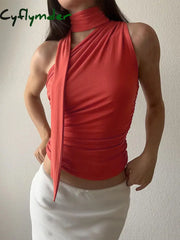 Cyflymder - Halter Neck Asymmetrical Top Orange / Xs Tank Tops & Camis