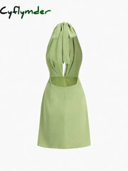 Cyflymder - Halter Ruched Open Back Short Dress Dresses