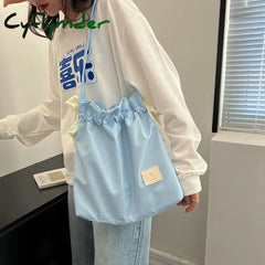 Cyflymder Handbag For Women Cute Drawstring Bow Tie Shoulder Bag Large Capacity Nylon Girl Shopping