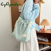 Cyflymder Handbag For Women Cute Drawstring Bow Tie Shoulder Bag Large Capacity Nylon Girl Shopping