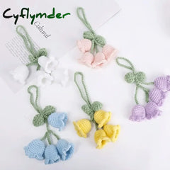 Cyflymder Handmade Flower Knitted Keychain Keyring Women Crocheted Wool Leaf Bag Pendants Car Key