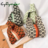 Cyflymder Handmade Knit Handbag Women Mini Flower Knot Wrist Bag Japanese Casual Color Tote Student