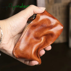 Cyflymder Handmade Original Genuine Leather Short Coin Purse Wallet Male Zipper Simple Mini Small Purse Key Bag Coin