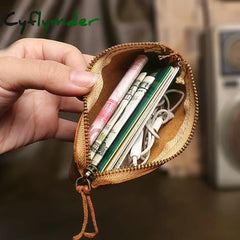 Cyflymder Handmade Original Genuine Leather Short Coin Purse Wallet Male Zipper Simple Mini Small Purse Key Bag Coin