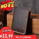 Cyflymder Handmade Vintage Crazy Horse Genuine Leather Men Wallet Purse Short Card For Male Money