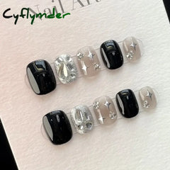 Cyflymder Handmade Y2k Press on Nails Short Korean Cat Eye Reusable Adhesive False Nails with Charm Artifical Nail Tips