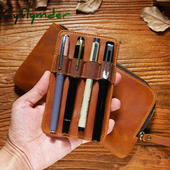 Cyflymder Handmade Zipper Pen Case Leather For Men Women Holder Pouch Vintage Box Organizer Boys