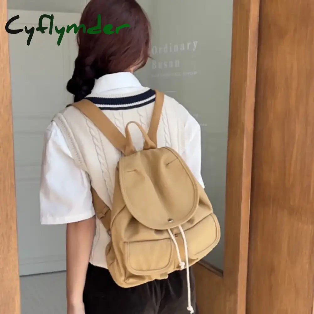 Cyflymder Harajuku Canvas Drawstring Women Backpack Schoolbag Teenage Girls For Female Bagpack Big