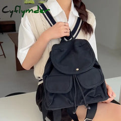 Cyflymder Harajuku Canvas Drawstring Women Backpack Schoolbag Teenage Girls For Female Bagpack Big