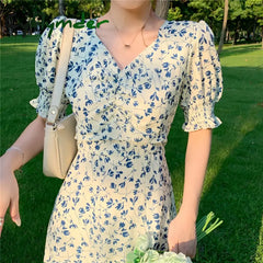 Cyflymder Harajuku Floral Dress for Women Party French Vintage Retro Office Lady Casual Club Mini Sexy Dresses Summer