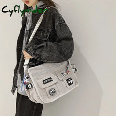 Cyflymder Harajuku Men Nylon Crossbody Bags For Women Messenger Bag Girls School Book Youth Canvas