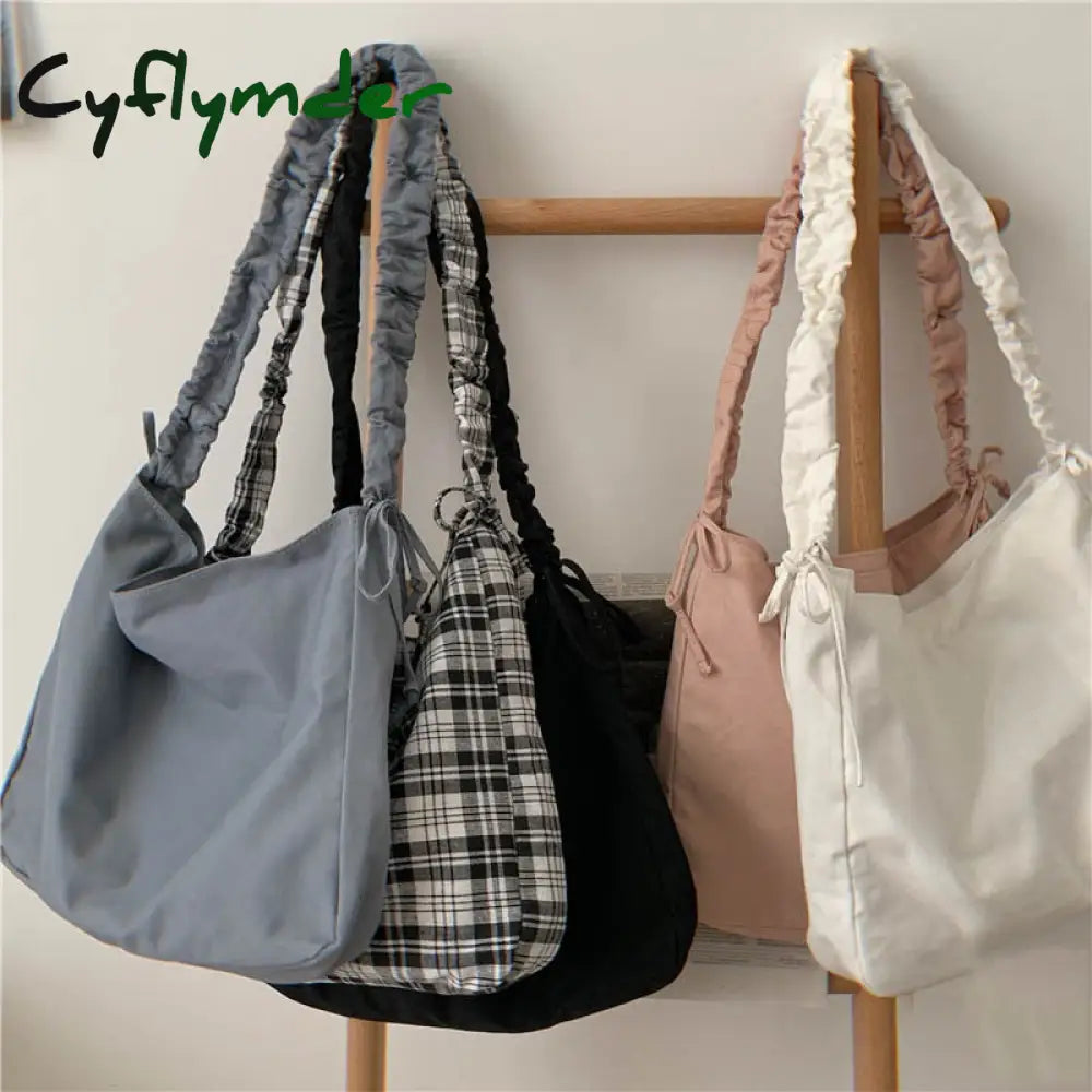 Cyflymder Harajuku New Fashion Folding Women Handbag Tote Ladies Casual Canvas Bag Aesthetic