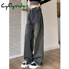 Cyflymder Harajuku Retro Women’s High Waist Wide Leg Jeans Autumn Winter Thin Vintage Straight