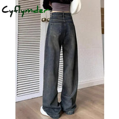Cyflymder Harajuku Retro Women’s High Waist Wide Leg Jeans Autumn Winter Thin Vintage Straight
