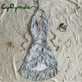 Cyflymder Harajuku Retro Y2K E-Girl Casual Dress Sexy Slim Chic Graphic Print Lace-Up Halter Neck Dresses Goth Grunge