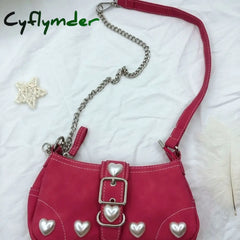 Cyflymder Harajuku Vintage Female Shoulder Bag Rose Red Heart Japanese Goth Lolita Handbags Mobile
