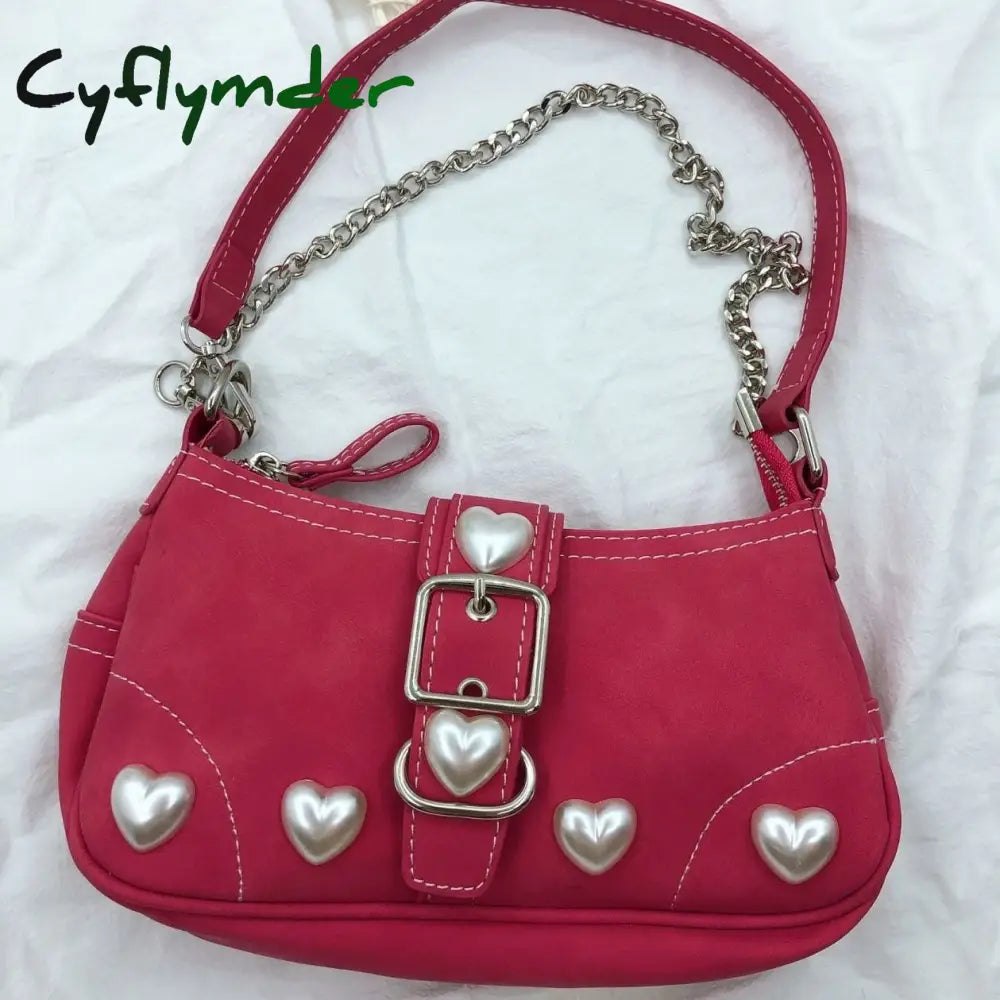 Cyflymder Harajuku Vintage Female Shoulder Bag Rose Red Heart Japanese Goth Lolita Handbags Mobile