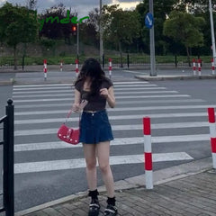 Cyflymder Harajuku Vintage Female Shoulder Bag Rose Red Heart Japanese Goth Lolita Handbags Mobile