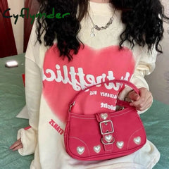 Cyflymder Harajuku Vintage Female Shoulder Bag Rose Red Heart Japanese Goth Lolita Handbags Mobile