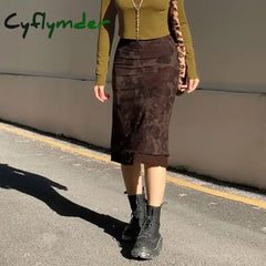 Cyflymder Harajuku Vintage Long Skirts Women Floral Print Gothic Retro Skirts Grunge Aesthetic Streetwear Punk A Line