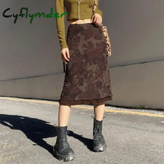 Cyflymder Harajuku Vintage Long Skirts Women Floral Print Gothic Retro Skirts Grunge Aesthetic Streetwear Punk A Line