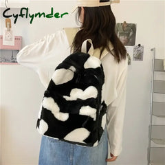 Cyflymder Heart Plush Cartoon Backpack Girl Backpacks Cute Fur Children School Bags Kids Gift Book
