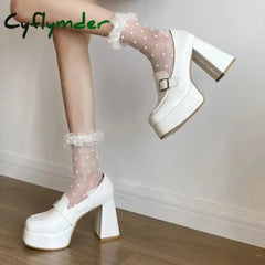 Cyflymder Heels Lolita Shoes Chunky Platform Shoes Loafers Heel Patent Leather Slip On Casual Shoes Women Lady Office