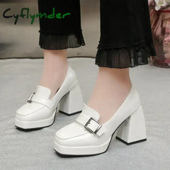 Cyflymder Heels Lolita Shoes Chunky Platform Shoes Loafers Heel Patent Leather Slip On Casual Shoes Women Lady Office