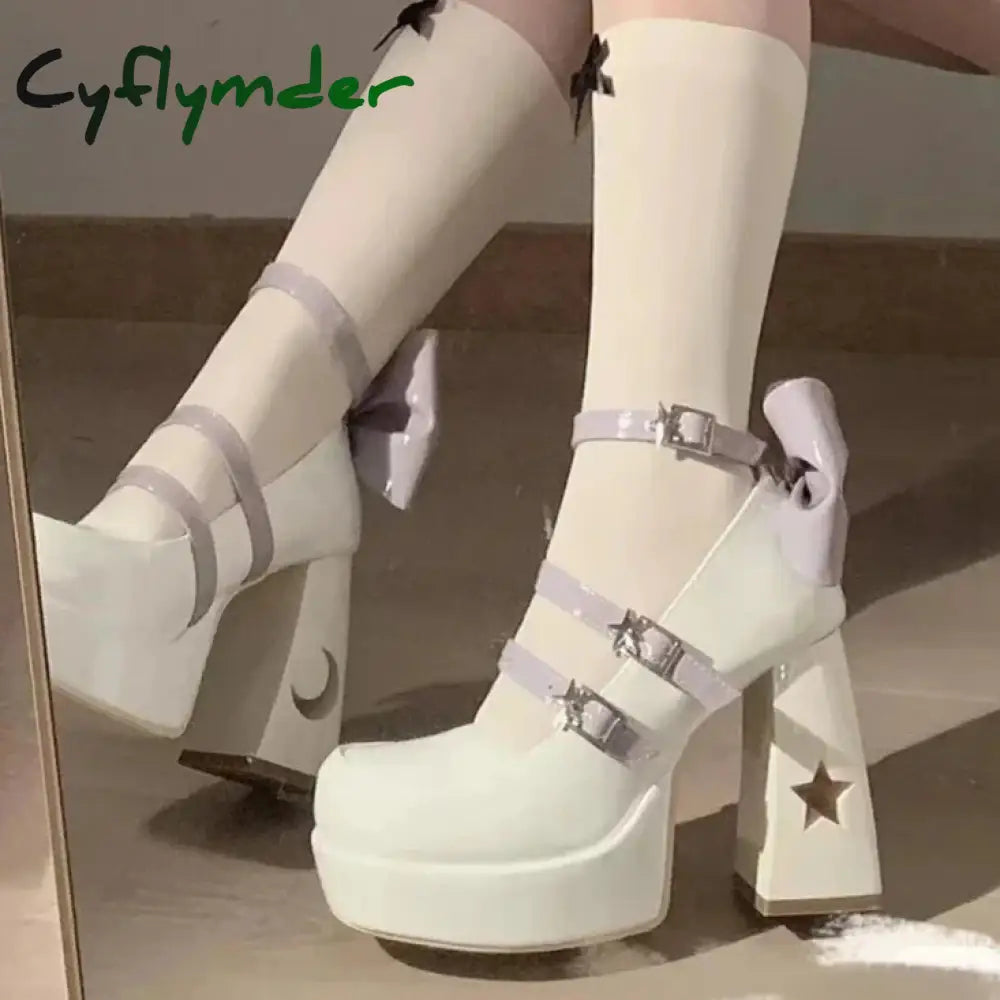Cyflymder Heels Women Pumps Platform High Heels Ankle Strappy Casual Office Shoes Spring Summer Block Heels mary jane