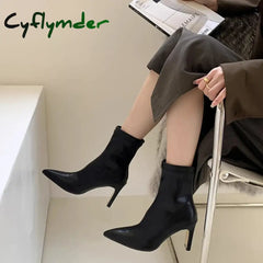 Cyflymder High Heel Women Slim Ankle Boots Fashion Elegant Pointed Toe Short Booties Spring Autumn Laides Street Style