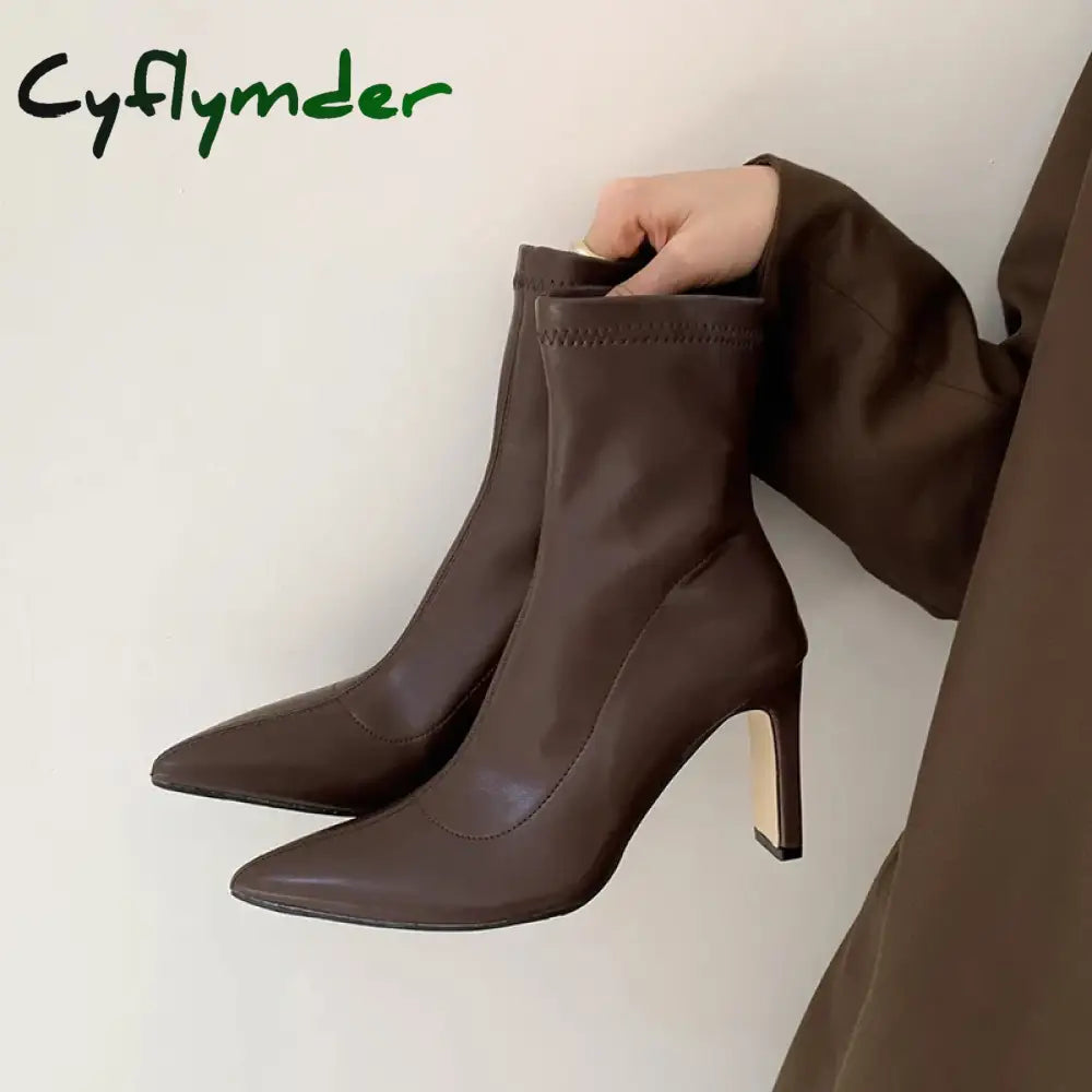 Cyflymder High Heel Women Slim Ankle Boots Fashion Elegant Pointed Toe Short Booties Spring Autumn Laides Street Style