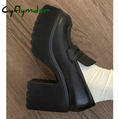 Cyflymder High Heels Loafers Women Shoes Retro Chunky Heels Pumps Woman Uniform College Platform Mary Jane Shoes Ladies