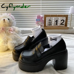 Cyflymder High Heels Loafers Women Shoes Retro Chunky Heels Pumps Woman Uniform College Platform Mary Jane Shoes Ladies