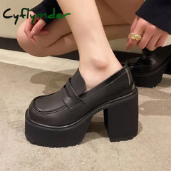 Cyflymder High Heels Loafers Women Shoes Retro Chunky Heels Pumps Woman Uniform College Platform Mary Jane Shoes Ladies