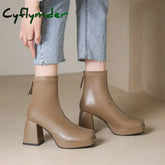 Cyflymder High Heels Short Boots Women Fashion Shoes Autumn Winter Chunky Heels Waterproof Square Toe Plus Size Ankle